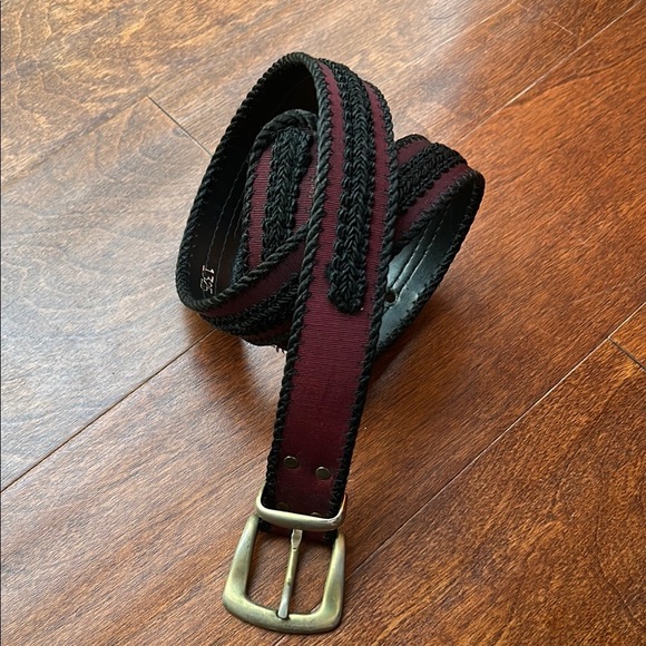Super Vintage, Super Cool Black and Burgundy Fabric and Ribbon Belt, Size Small - Picture 1 of 15